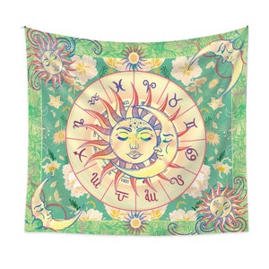 Boho Tapestry Sun Moon Flower Tapestry Tarot Tapestry Vintage Floral Tapestry Mystic Tapestry 12 constellations Wall Hanging Wall Art Decor