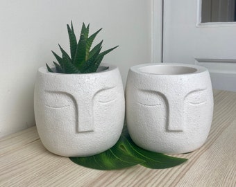 White Face Plant Pot, Plant pot, White plant pot, Concrete plant pot, Face plant pot, Succulent pot, Succulent plant pot, Christmas gift