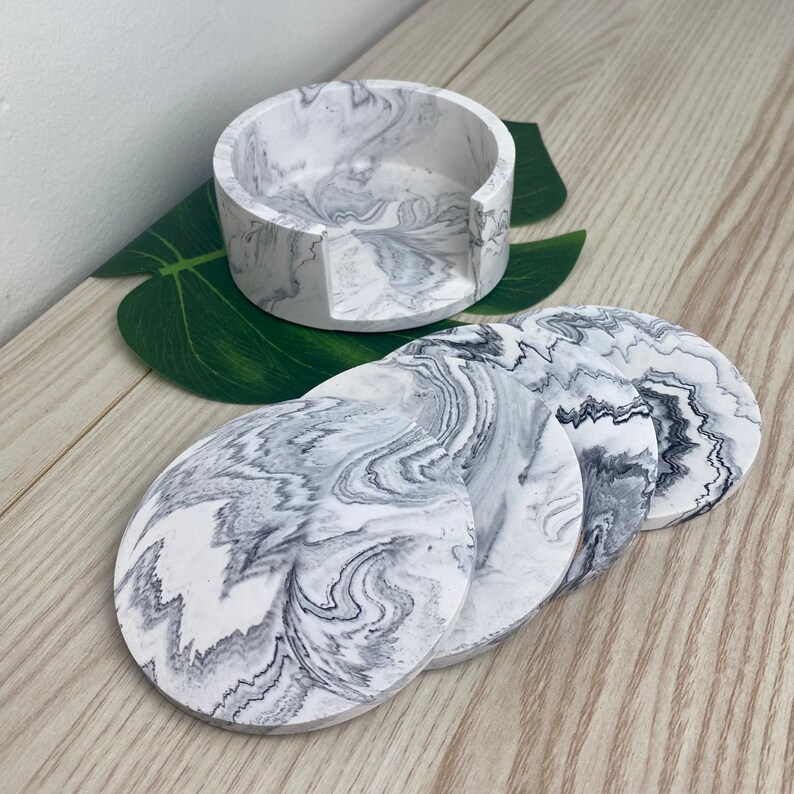 Grey Coasters and Holder Set Drinks coaster Gift coaster Etsy