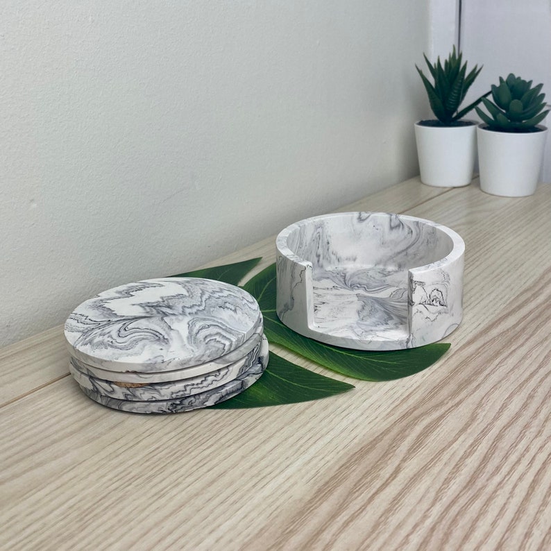 Grey Coasters and Holder Set Drinks coaster Gift coaster Etsy