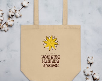 Positive Energy Eco Tote Bag, Printed Tote Bag, Funny Tote Bag, Inpirational Tote Bag, Canvas Tote bag, Eco tote bag, Cotton Tote bag