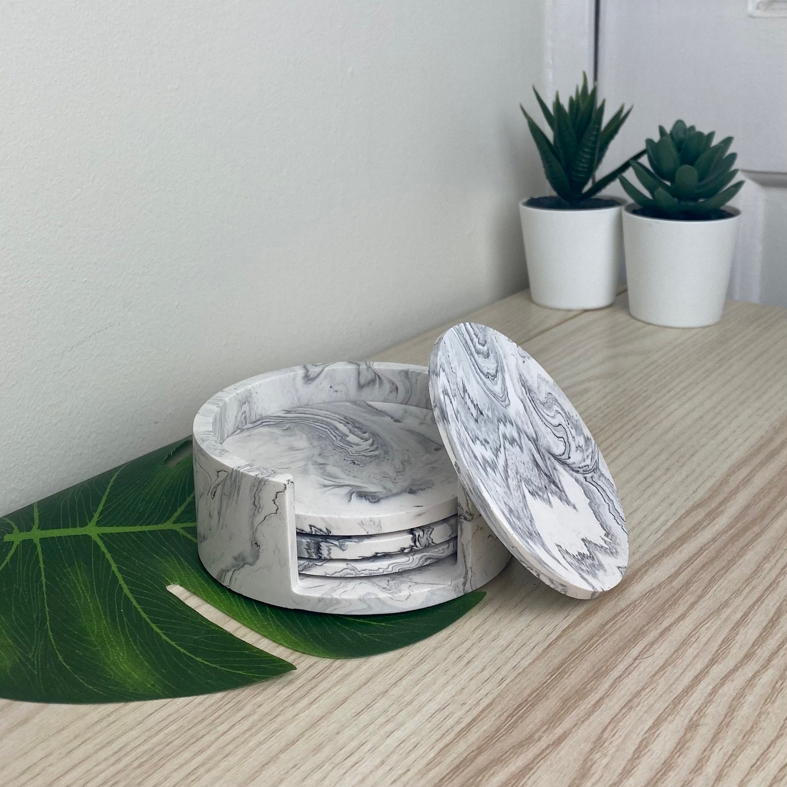 Grey Coasters and Holder Set Drinks Coaster Gift Coaster Etsy UK