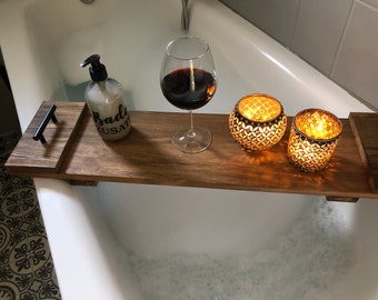 Bathtub shelf * Bathtub * with black handles * Wood * Shelf * Bath Bar * Bathroom