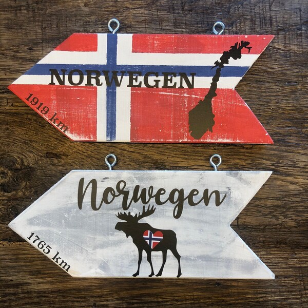 Wegweiser Schild Norwegen mit personalisierter km Zahl * Geschenk * Flagge Elch * Urlaub