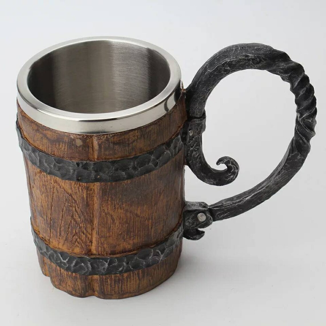 Large Drinking Wood Mug Wine Beer Mug Crude Wood Mug Double Etsy