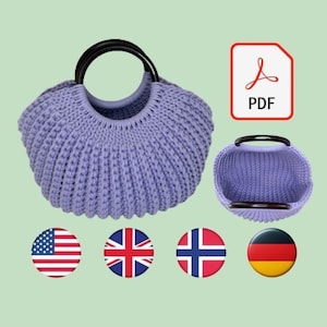 Crochet Shell Bag PDF Pattern, Easy Crochet Bag Pattern, Tote Bag Pattern, Shopping Bag Pattern, Made by Lunda, English, German, Norwegian
