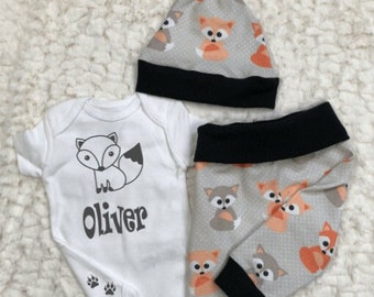 Fox Baby Boy Outfit, Fox Leggings, Pants, Bodysuit, Hat, Newborn, Coming Home, Hospital Outfit, Baby Shower