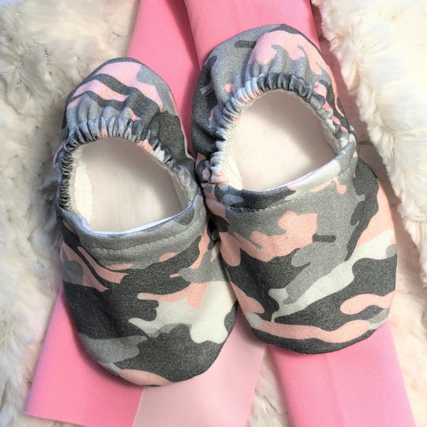 Pink Camo Baby Girl, Toddler Booties, Slippers, Crib Shoes, Soft Sole, Non-Slip Sole, Non-Slip Toe