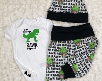 Dinosaur Baby Outfit, Boy, Girl Leggings, Pants, Bodysuit, Hat, RAWR, Personalized, Newborn, Coming Home, Hospital Outfit, Shower