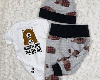 Newborn Coming Home Baby Bear Outfit, Girl, Boy Leggings, Pants, Bodysuit, Hat, Personalized, Hospital, Shower