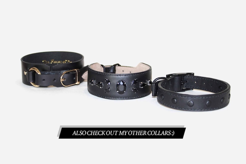 matching leash available wide fit collar Black leather dog collar with gold ring unique and unusual kinky choker with Buckle closure