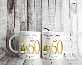 Personalised Golden Wedding Anniversary Mug Set