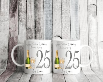 Personalised Silver Wedding Anniversary Mug Set