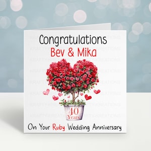 Personalised 40th Ruby Anniversary Card, Heart Tree Design