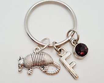 Armadillo Keyring Personalised with Initial Charm Birthstone