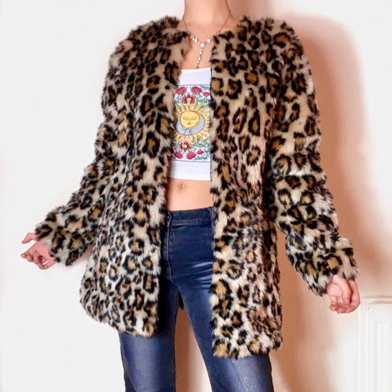Vintage Leopard Print Faux Fur Coat