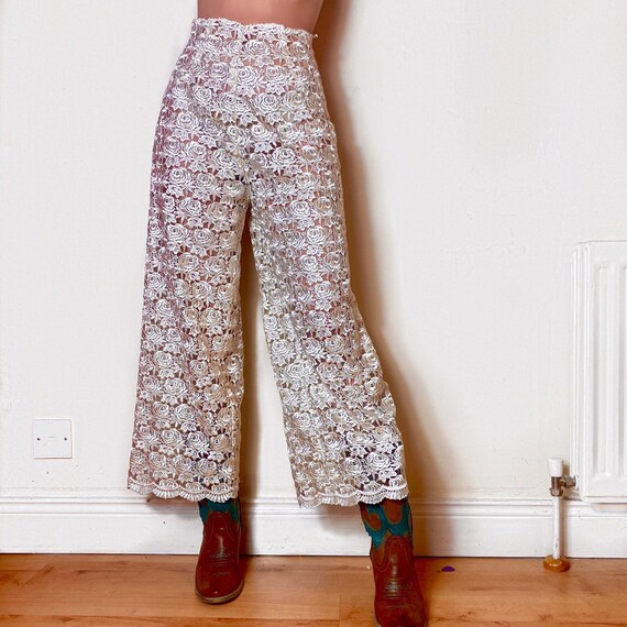 True Vintage Rose Embroidered Mesh Wide Leg High W