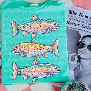 Rainbow Trout Trio, trout png design, rainbow trout designs, trendy boutique png, png bestsellers, summer shirt, fishing png, lake life image 1