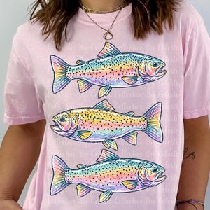 Rainbow Trout Trio, trout png design, rainbow trout designs, trendy boutique png, png bestsellers, summer shirt, fishing png, lake life image 2