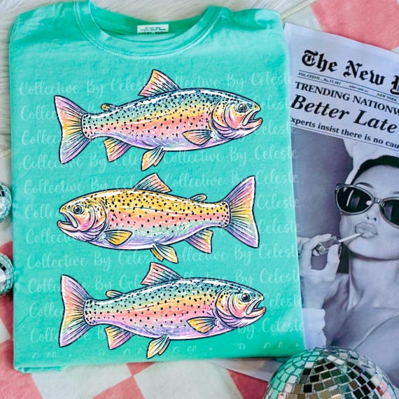Rainbow Trout Trio, trout png design, rainbow trout designs, trendy boutique png, png bestsellers, summer shirt, fishing png, lake life