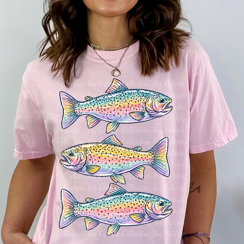 Rainbow Trout Trio, trout png design, rainbow trout designs, trendy boutique png, png bestsellers, summer shirt, fishing png, lake life image 2