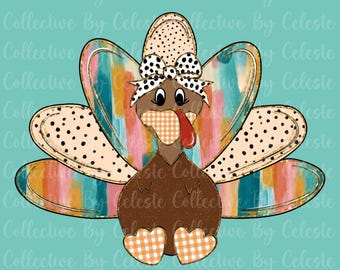 Colorful Turkey PNG, Thanksgiving png, Thanksgiving digital download, preppy turkey thanksgiving png,  girly turkey png, hand drawn turkey