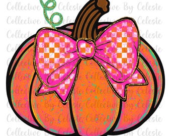 Preppy painted Pumpkin PNG | colorful  Fall Pumpkin Design |  | Trendy Fall PNG | bestseller pumpkin | Brushstroke Glitter | gingham bow png
