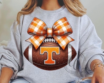 Tennessee Football Bow PNG | Gameday Orange and White Gingham Bow | Vols T Shirt Design | Fall Football Sublimation | TN vols png, Tennessee