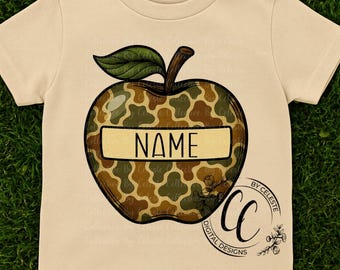 Camo Apple-namn png | Anpassningsbar skolstart-png | Pojkars skolstart-png | Anpassad namn-äppletröja | skolstart-png | Bästsäljare