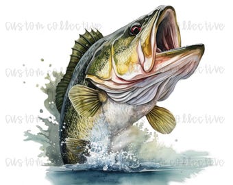 Bass png, bass fishing png, hunting png, watercolor fish png