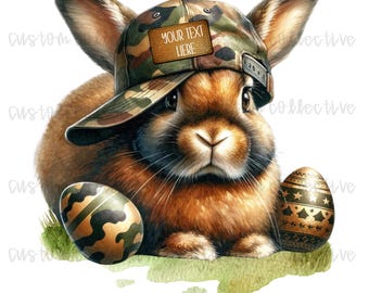 Camo Easter Bunny png, camo bunny png, boy Easter png, boy camo png, customizable boy Easter png