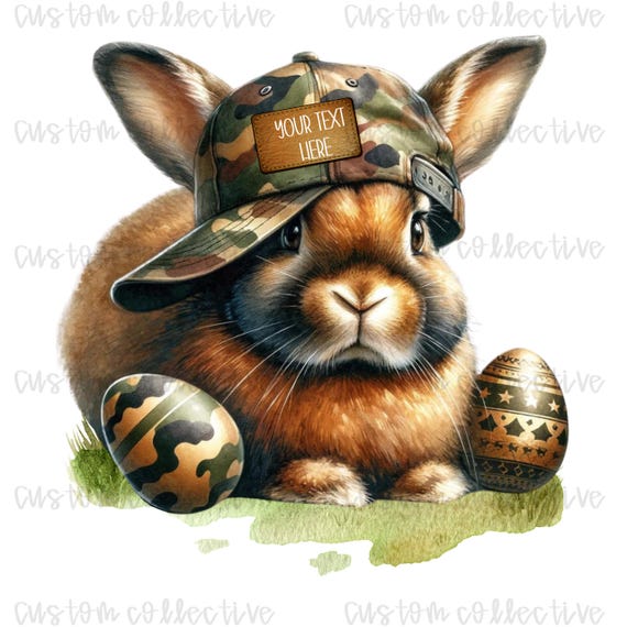 Camo Easter Bunny png, camo bunny png, boy Easter png, boy camo png, customizable boy Easter png