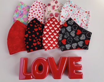 Love Collection 1: Print Fabric Cotton Face Masks, 3Triple Layer + Adjustable Ear Loops + Nose Wire + Filter Pocket - Reusable