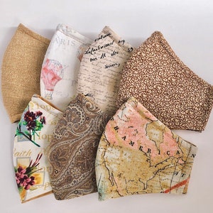 Fall Collection 2: Print Fabric Cotton Face Masks, 3Triple Layer + Adjustable Ear Loops + Nose Wire + Filter Pocket - Reusable + Washable