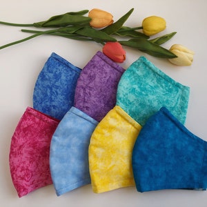 Pastel Collection 1: Print Fabric Cotton Face Masks - Adjustable Ear Loops + Nose Wire + Filter Pocket + 3 Triple Layers - Reusable/Washable