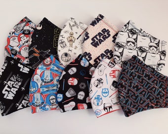 Starwars Collection: Print Fabric Cotton Face Masks, 3Triple Layer + Adjustable Ear Loops + Nose Wire + Filter Pocket - Reusable + Washable