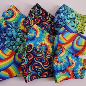 Colorful Collection 2: Print Fabric Cotton Face Masks-Adjustable Ear Loops + Nose Wire + Filter Pocket + 3 Triple Layers - Reusable/Washable
