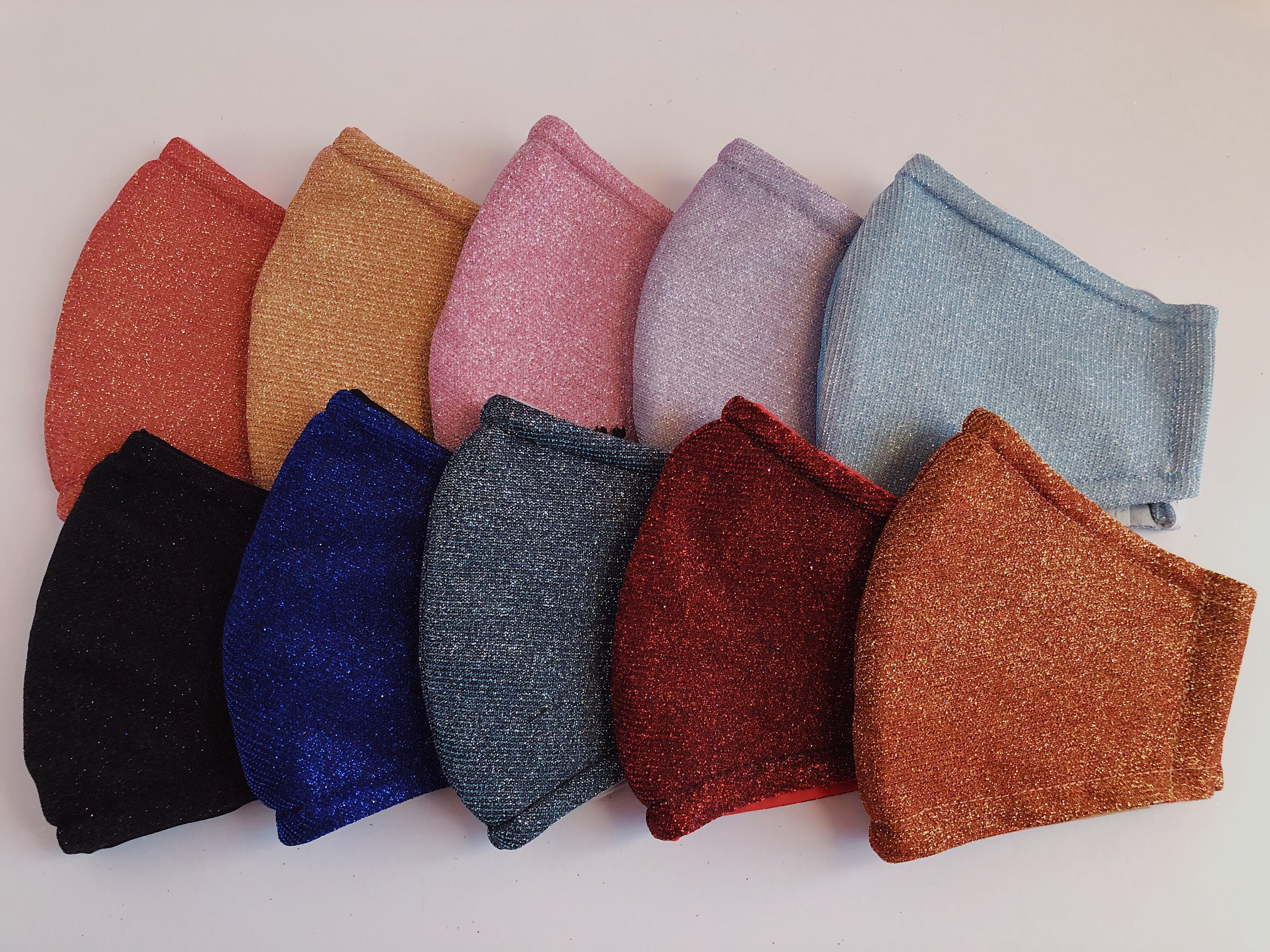 Glitter Collection: Print Fabric Cotton Face Masks, 3Triple Layer + Adjustable Ear Loops + Nose Wire + Filter Pocket - Reusable + Washable