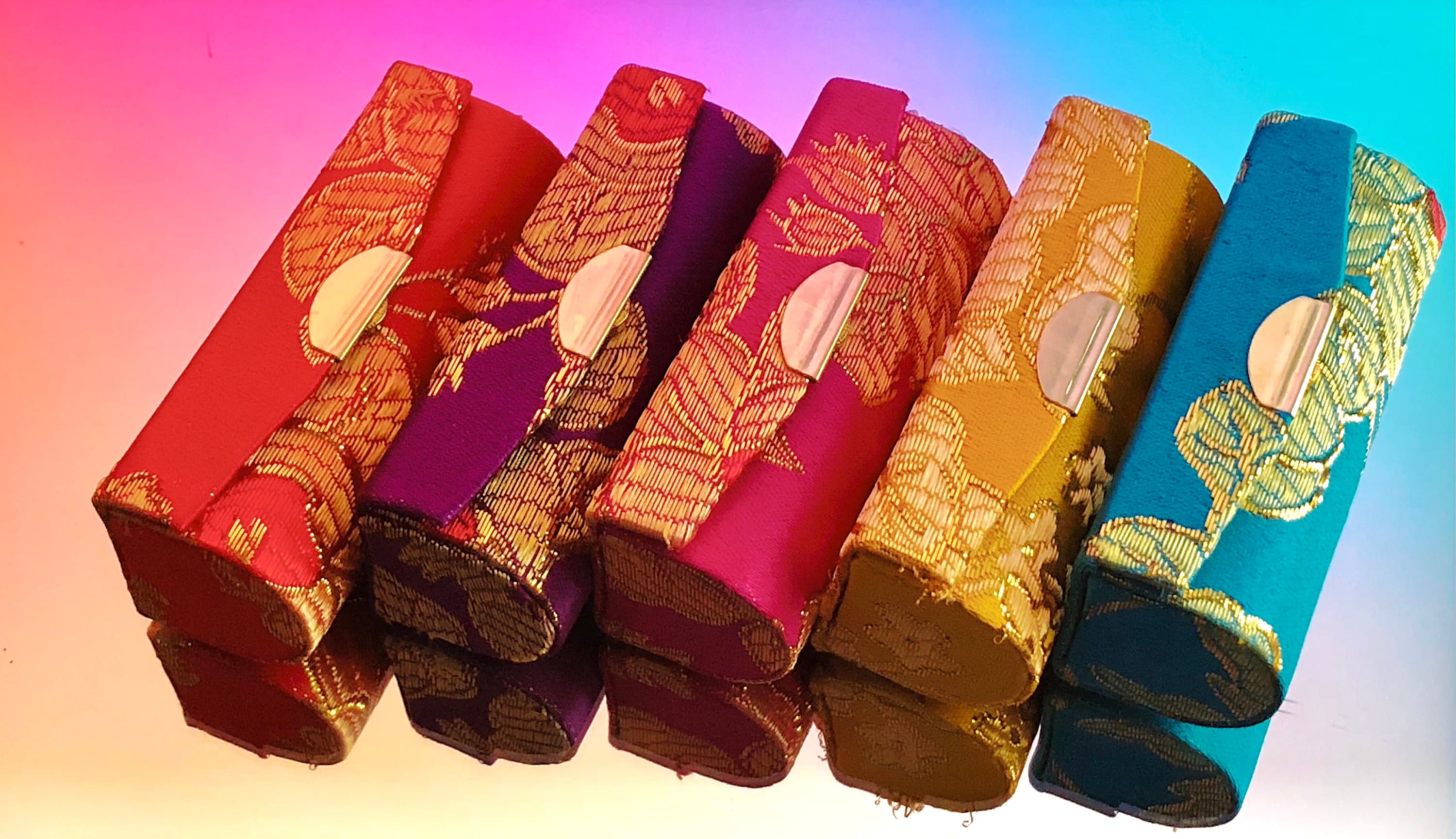Floral Brocade Lipstick Case with Mirror - Retro Oriental Design