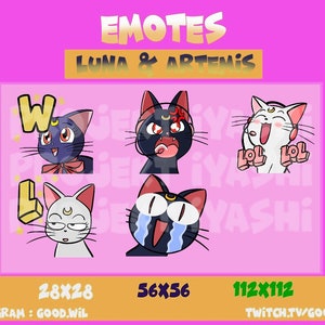Sailor Moon Luna & Artemis , Emotes for streaming - Twitch, discord, YouTube
