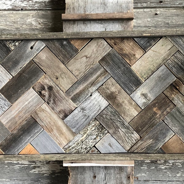 Rustic Abstract Barnboard Herringbone Wood Art