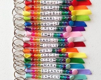 Design your own Personalised Keyring, ANY COLOUR of your choice! School Teacher Class Gift Idea, Handmade Beaded Named Keychain, Party Bags