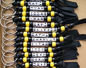 BAT MAN themed Personalised Beaded Keyring, Handmade Keychain, Personalised Gift, End of Term Gift Idea, Party Bag Filler, Book bag Name Tag