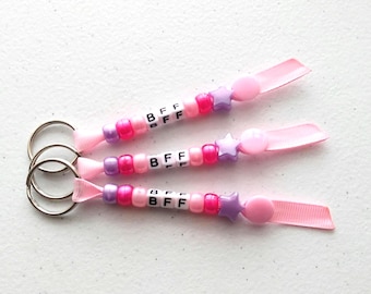 BFF, Best Friend Gift, Personalised Keyring, Beaded Keychain, Bestie, Great Gift Idea, End of Year, End of term, Best friends forever