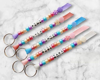 Personalised Beaded Pearl Pastel Rainbow Keyring, Pastel Multi Coloured Keychain, School Teacher Gift Idea, Book Bag Tag, Party Bag Favours