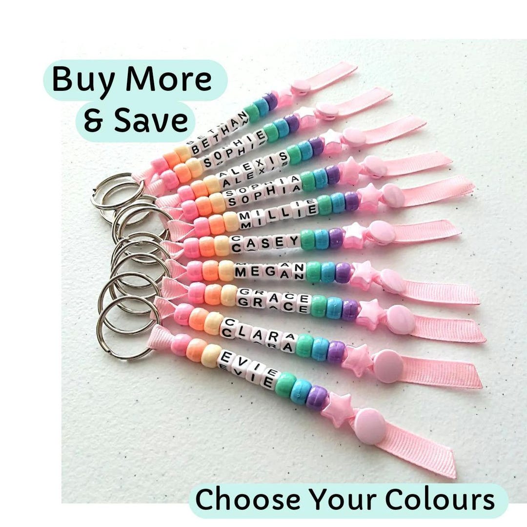 Keychain Class Gift Pastel Multi Coloured Keychain, Personalised Beaded Keyring, Handmade ...