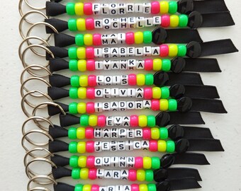 Personalised NEON Keyring, End of year gifts for students, School Teacher Class Gift, Handmade Beaded Keychain, Lunch, Book Bag, Name Label