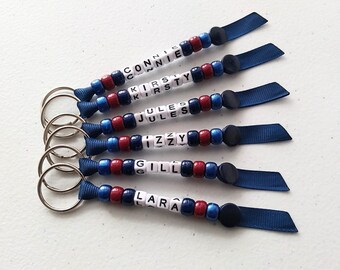 Personalised Beaded Navy Blue Keyring, Handmade Keychain, End of Term, Gift Idea, Book bag name tag, Lunch Bag Name Label, Back to School