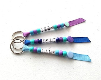 Personalised STITCH themed Keychain, Party Bag favours, Choose your own Colours! End of Year Class Gift, Beaded Keyring, Book bag, Lunch bag