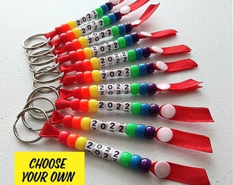 Leavers Class of 2025 Keyrings, End of Year, Term, Student Gift idea, Yr 6, 11, School Teacher Class Gift, Personalised Beaded Keyring,